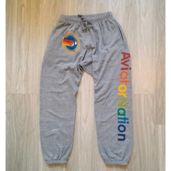 Aviator Nation Sz S Sweatpants Joggers Gray Manhattan Beach Logo Spellout - Picture 4 of 12